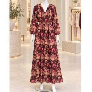 Allison New York Womens Leo Maxi Dress Brown Floral Smocked Cotton Small